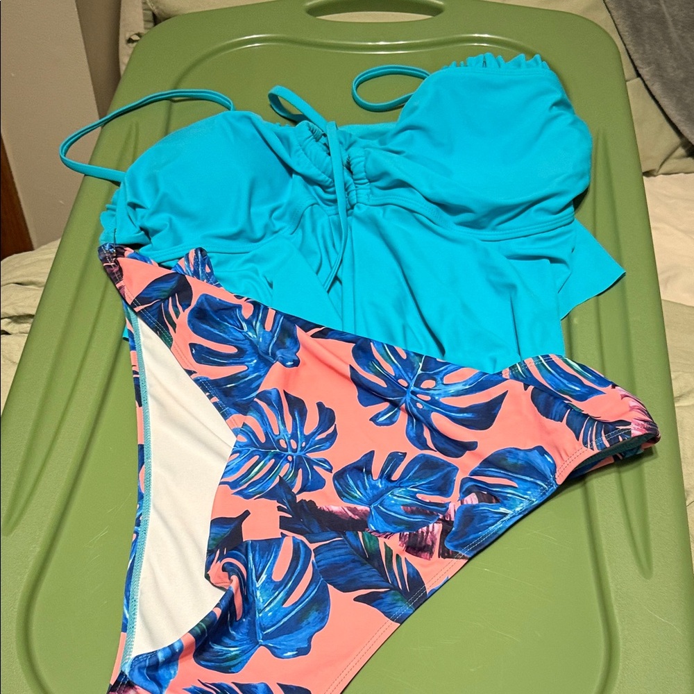 Tropical Blue and Pink Kids Swim Set
